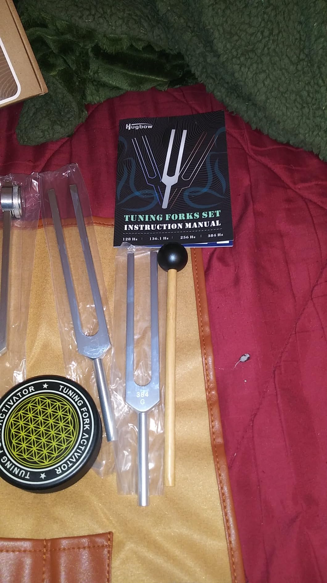 Tuning Forks For Healing Set, Weighted & Unweighted Tuning Fork 128Hz, 136.1Hz, 256Hz, 384Hz, Lead-Free Aluminum Alloy, Non-Magnetic, Hockey Puck Activator & Feet, Vegan Leather Pouch customer photo 1