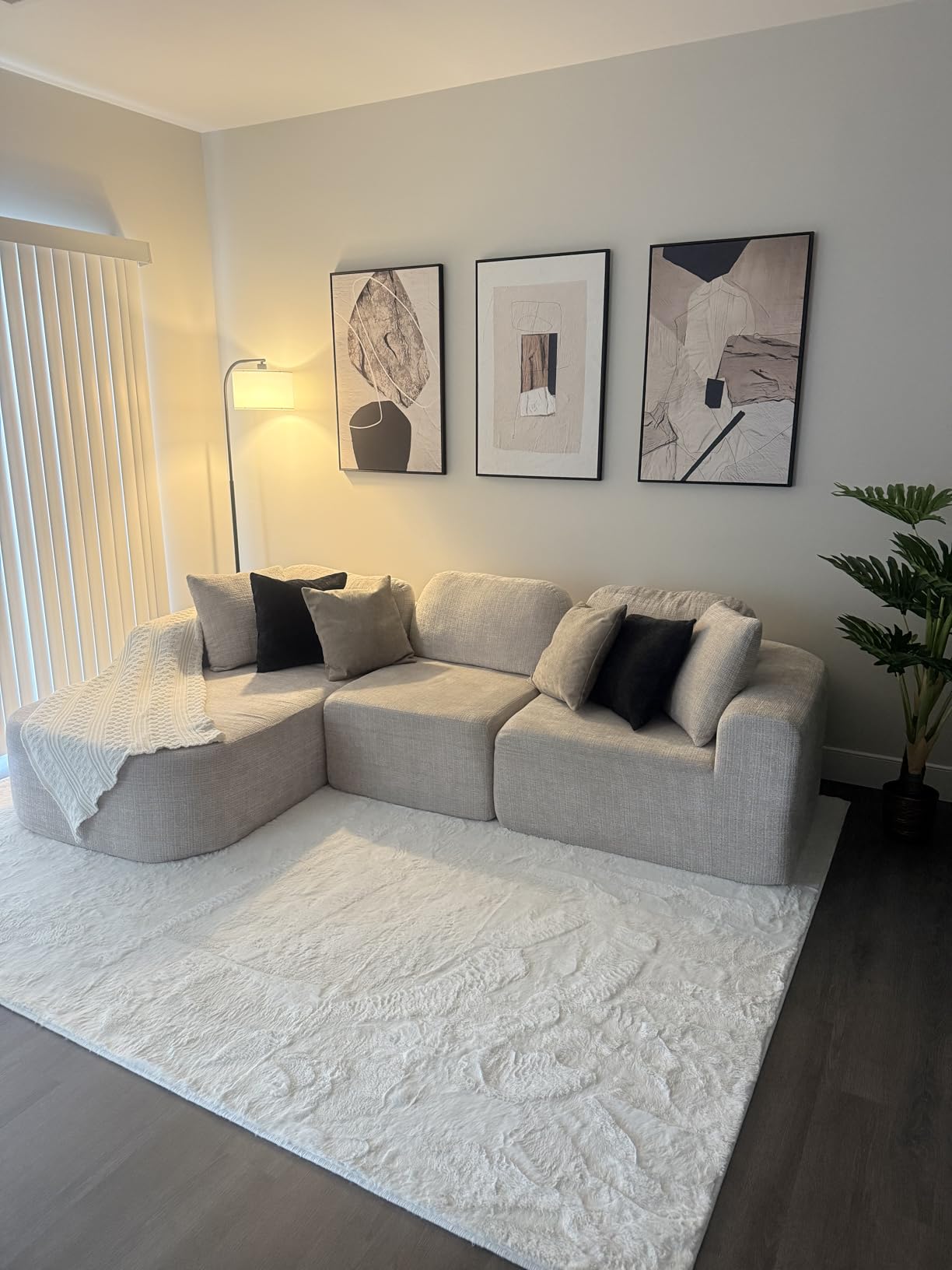 Large Framed Neutral Abstract Wall Art for Living Room,Set of 3, 24x36 In customer photo 1