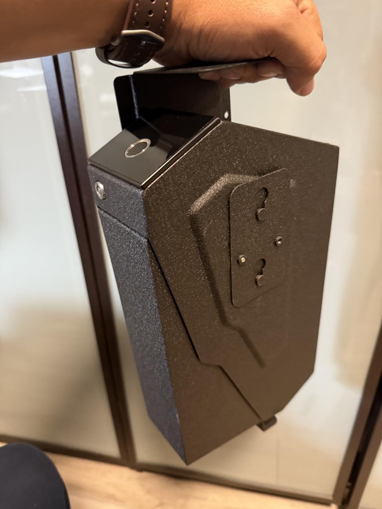 KornerBatl Quick Access Biometric Bedside Gun Safe for handgun | 2 in 1 Mounted Drop Down Nightstand Pistol Safe with Fingerprint & Passcode & Key 3 Ways, Birthday Gifts for Men customer photo 1
