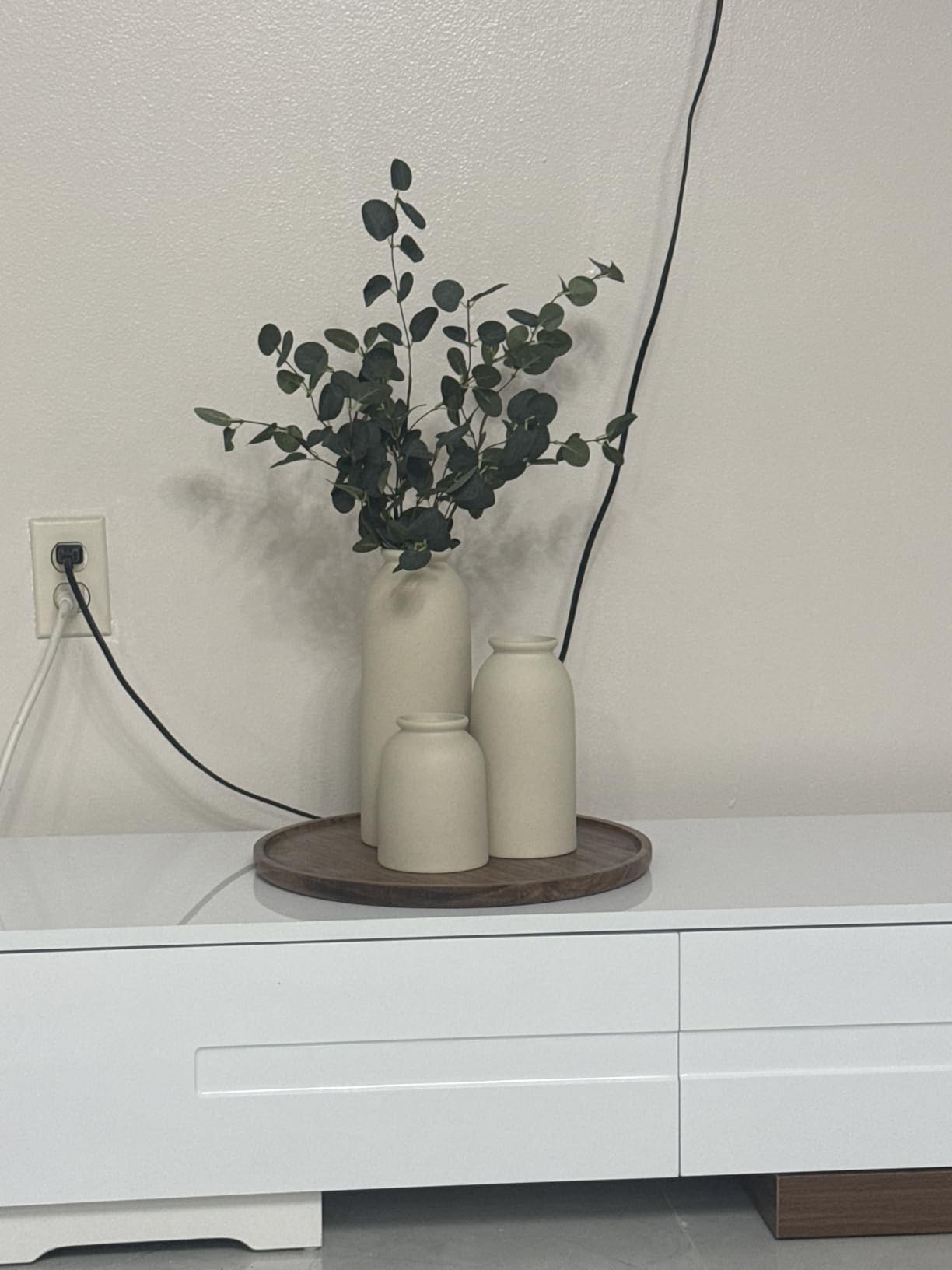 Ceramic Vase Set-3, Small Flower Vases for Decor, Modern Boho Farmhouse Style, Decorative Vases for Pampas Grass & Dried Flowers, Distressed Finish (Beige) customer photo 1