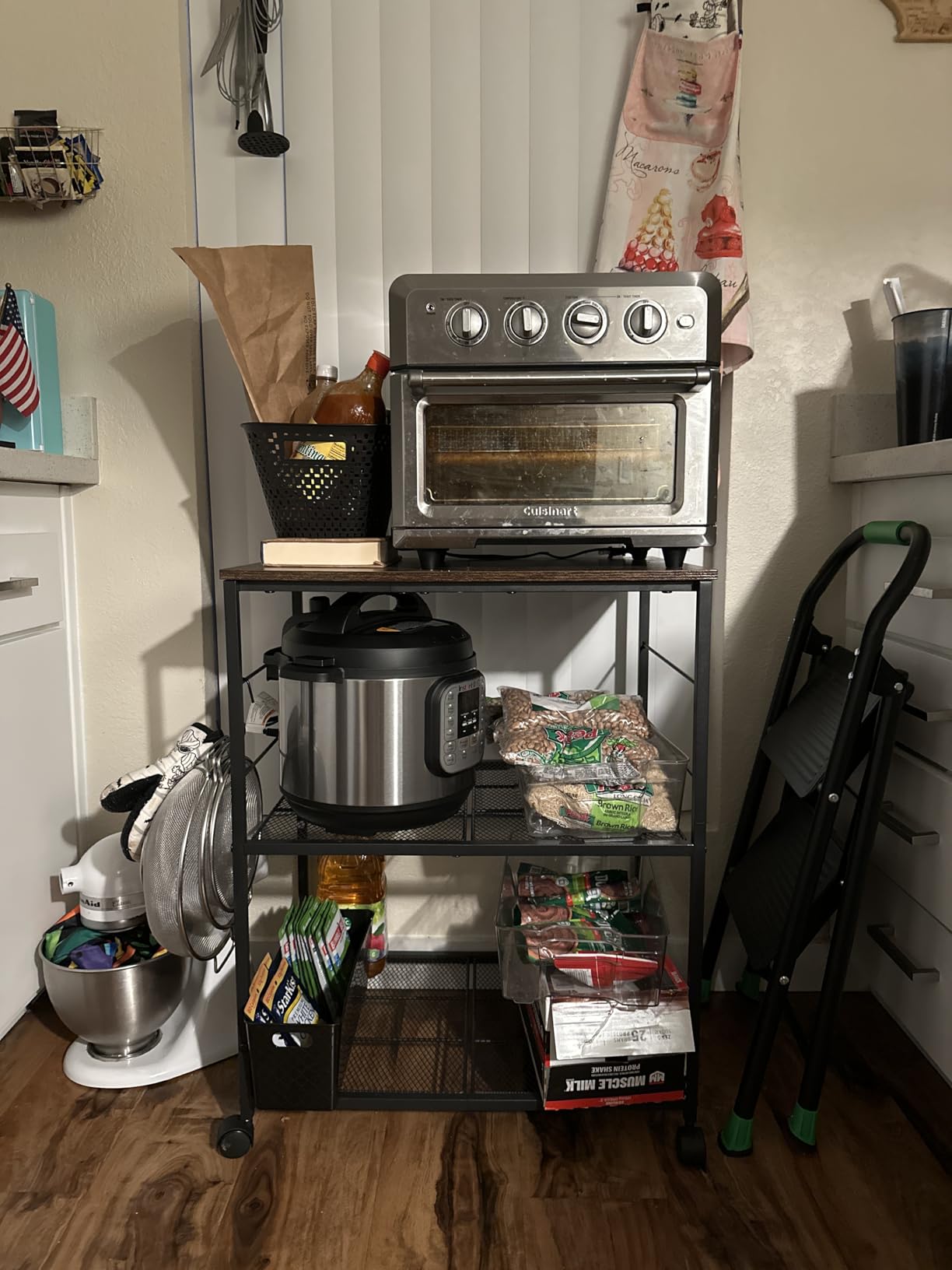 ThreeHio Rolling Kitchen Microwave Cart, 3 Tier Microwave Table Stand with Storage, Kitchen Utility Cart on Lockable Wheels, Small Coffee Station Shelf Rack Organizer for Living Room Office, Balcony customer photo 1