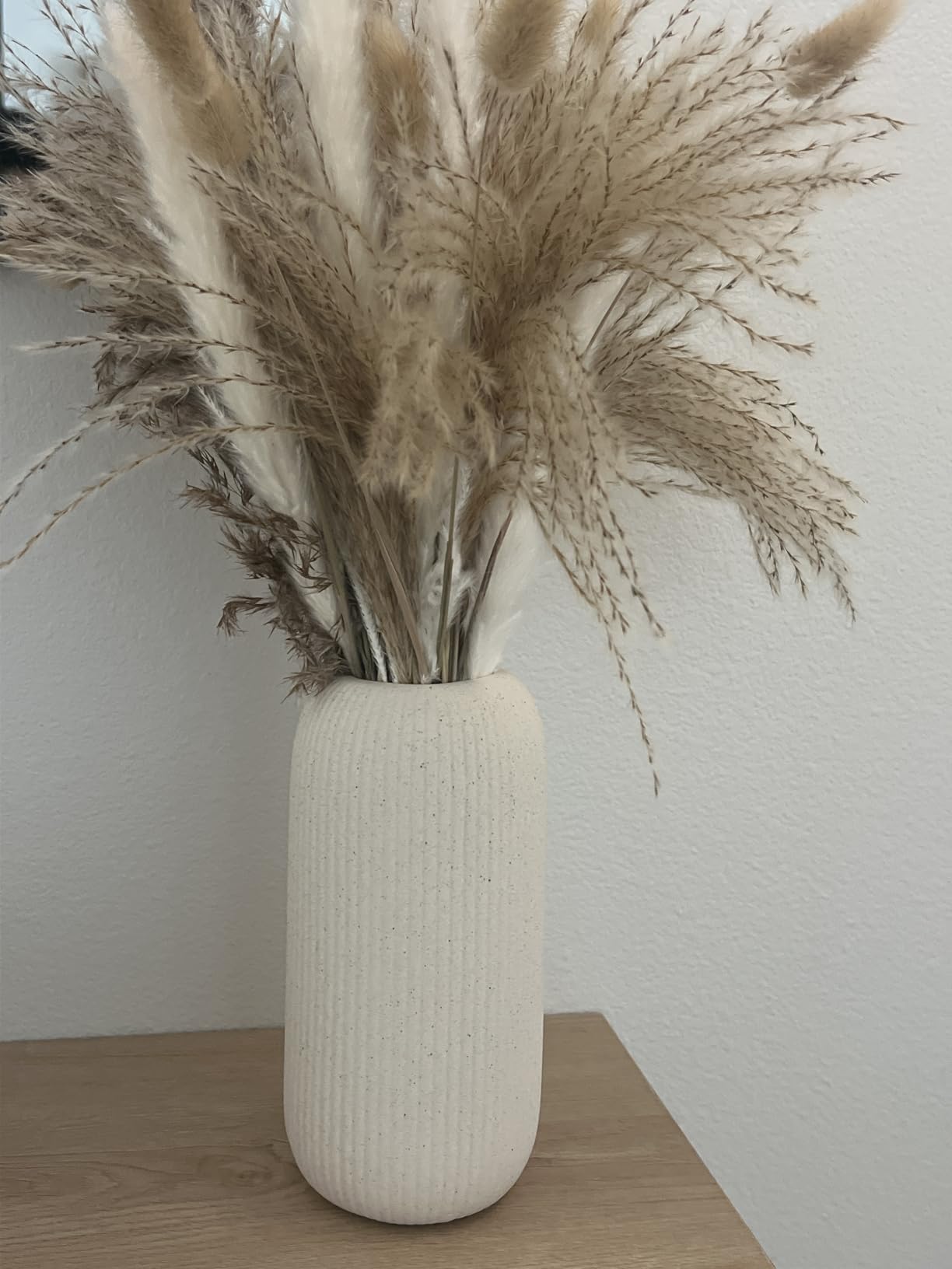 Bohemian Beige Ceramic Vase - for Pampas Grass, Mantel, Bookshelf, Entryway and Living Room Decor (Beige, 7in) customer photo 1