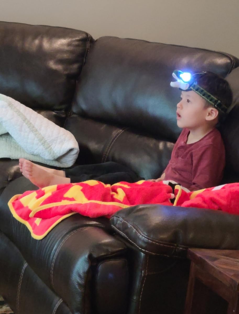 Kids Headlamp Battery Powered LED Flashlight T Rex Dinosaur Toy Stocking Stuffers Outdoor Headlight Birthday Gift for Boys Girls Toddlers ages 3-5 5-7 8 9 10+ Easter Halloween Christamas toy customer photo 1