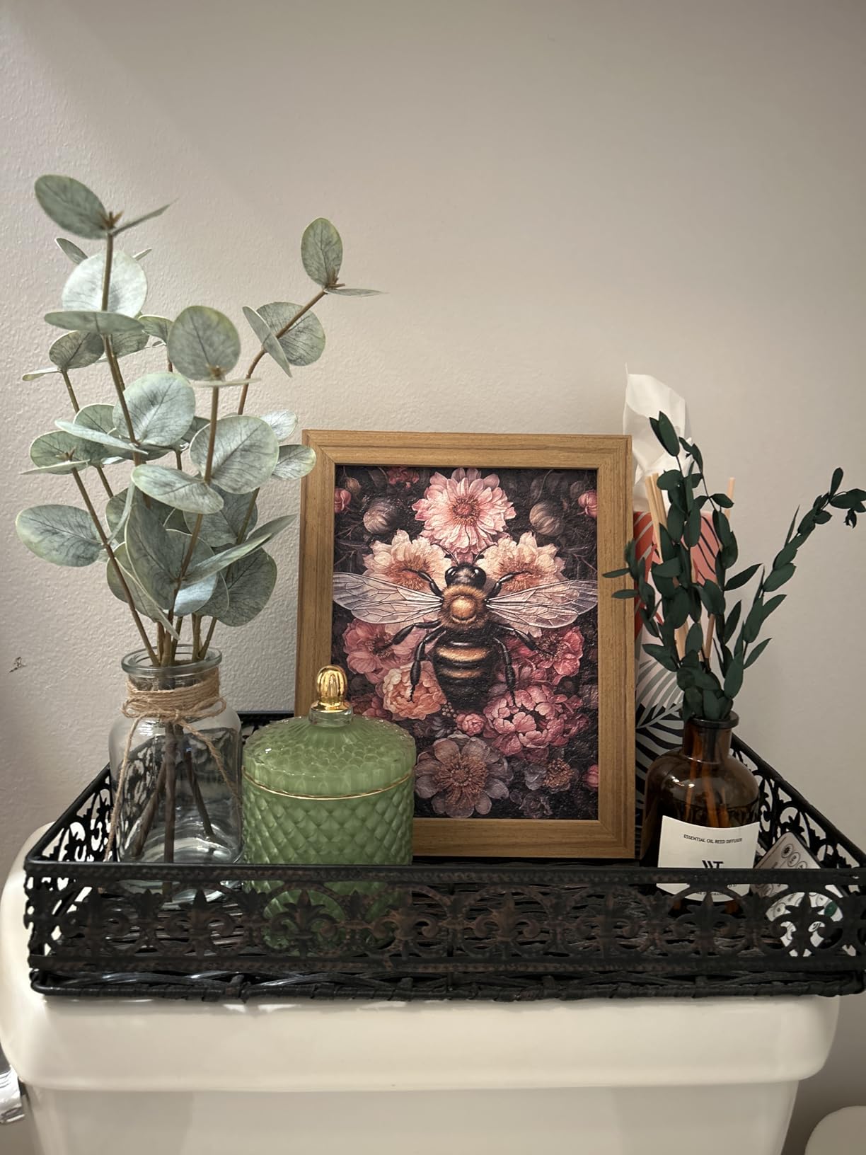 Bessol Artificial Eucalyptus Stems in Glass Vase with Faux Water, 13.5
