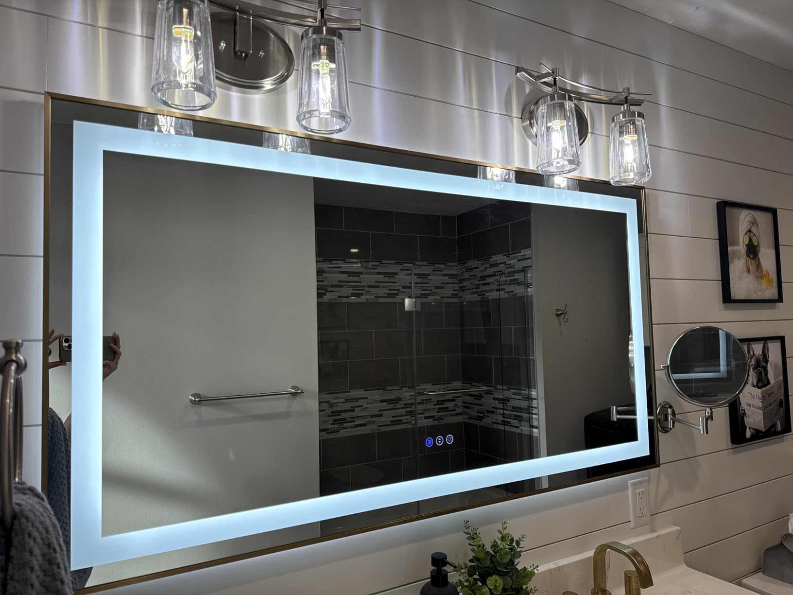 24x32 LED Bathroom Mirror, Dual Lit Anti-Fog Wall Vanity Mirror customer photo 2