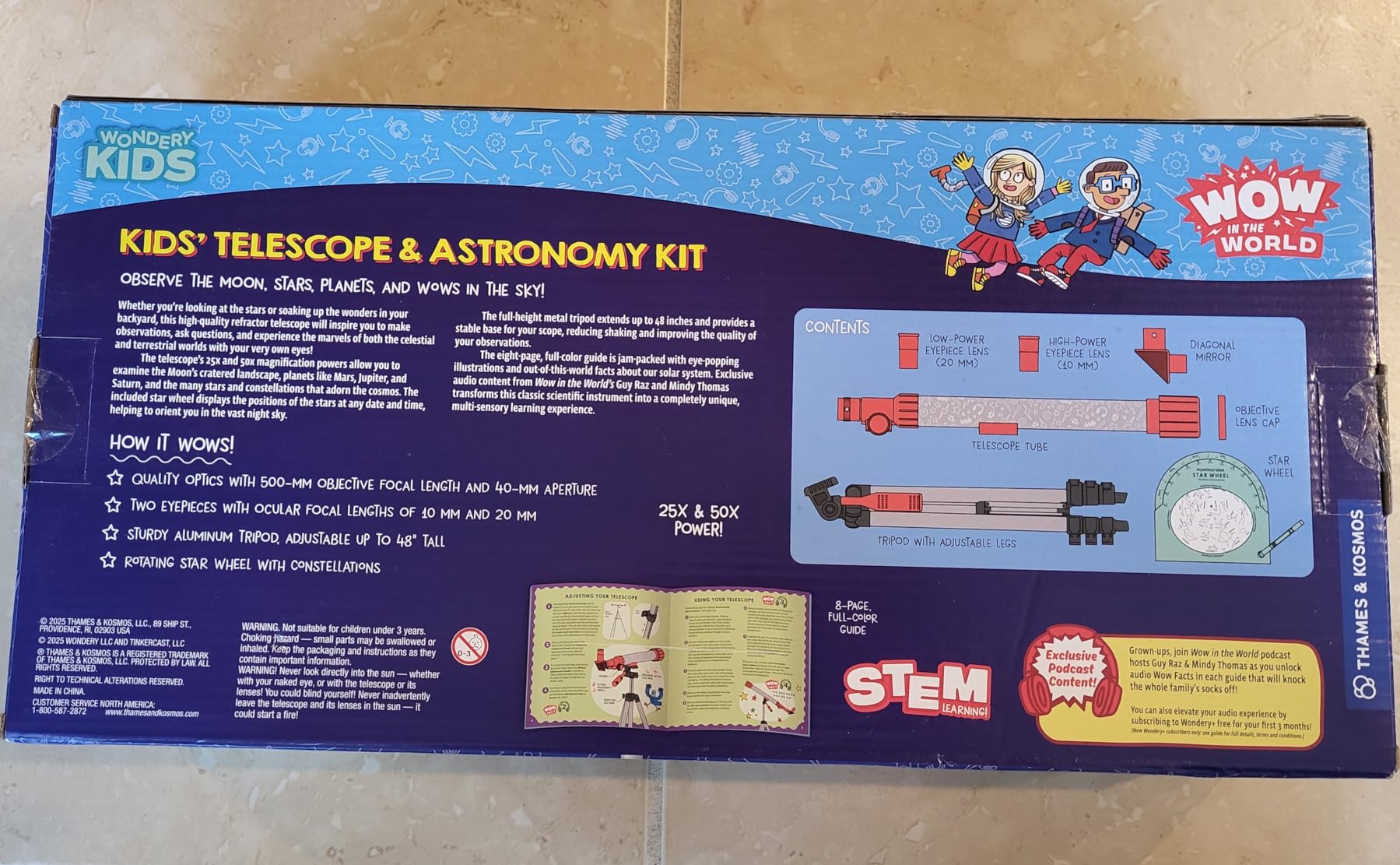Wow in the World Kids’ Telescope & Astronomy Kit, 25x & 50x Magnification, Adjustable 48” Tripod, Includes Star Wheel & Companion Audio Content, Intro to Astronomy for Ages 6+ by Thames & Kosmos customer photo 2
