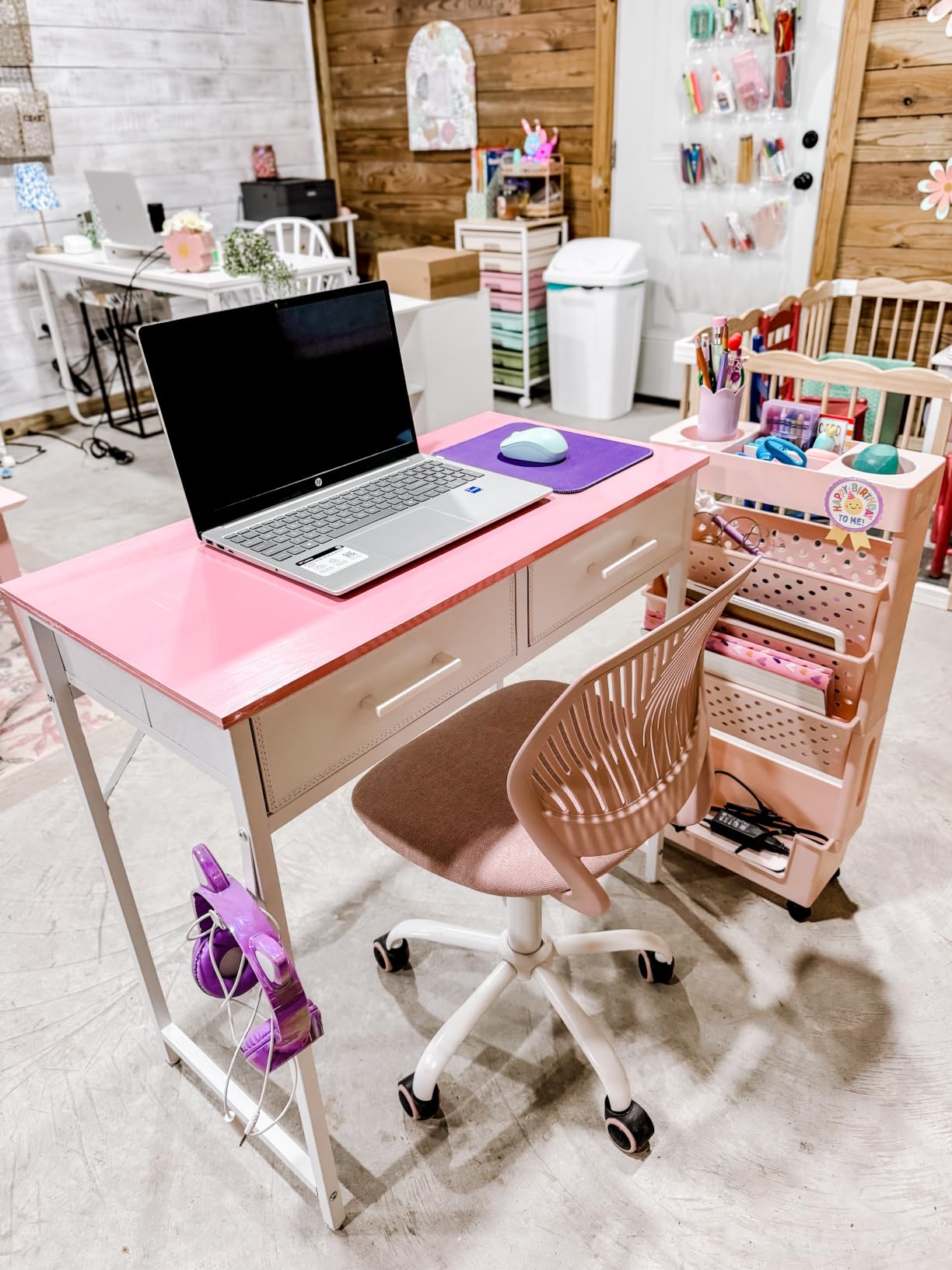 Pamray 32 Inch Small Computer Desk with 2 Drawers for Bedroom Study Writing Home Office Table for Small Spaces Pink customer photo 2