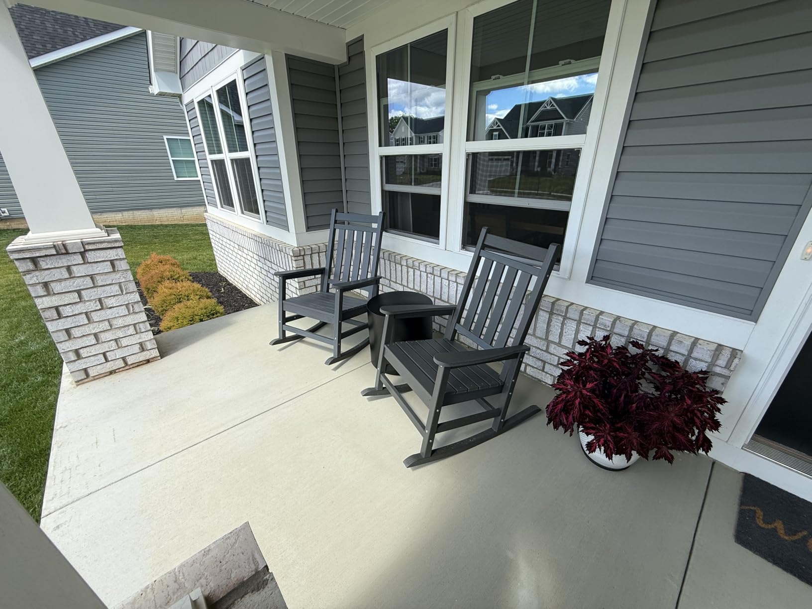 SERWALL Outdoor Rocking Chair Set of 2, HDPE Rocker for Adults, Brown customer photo 1
