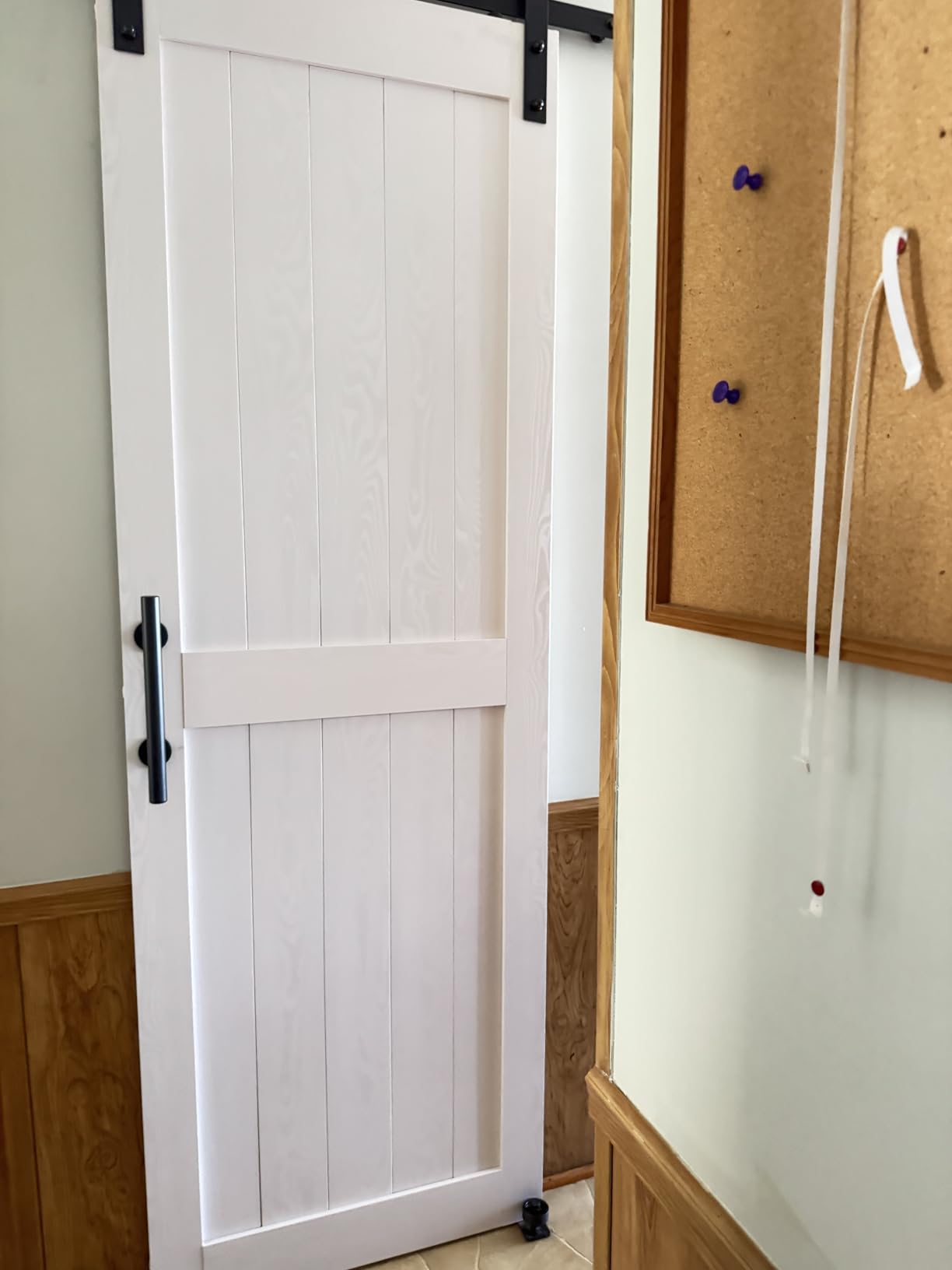 S&Z TOPHAND® 34in x 84in MDF Elephant Gray Barn Door with 6.6FT Sliding Hardware Kit, Solid Barn Door Slab Covered with Water-Proof PVC Surface/Simple Assembly is Required customer photo 2