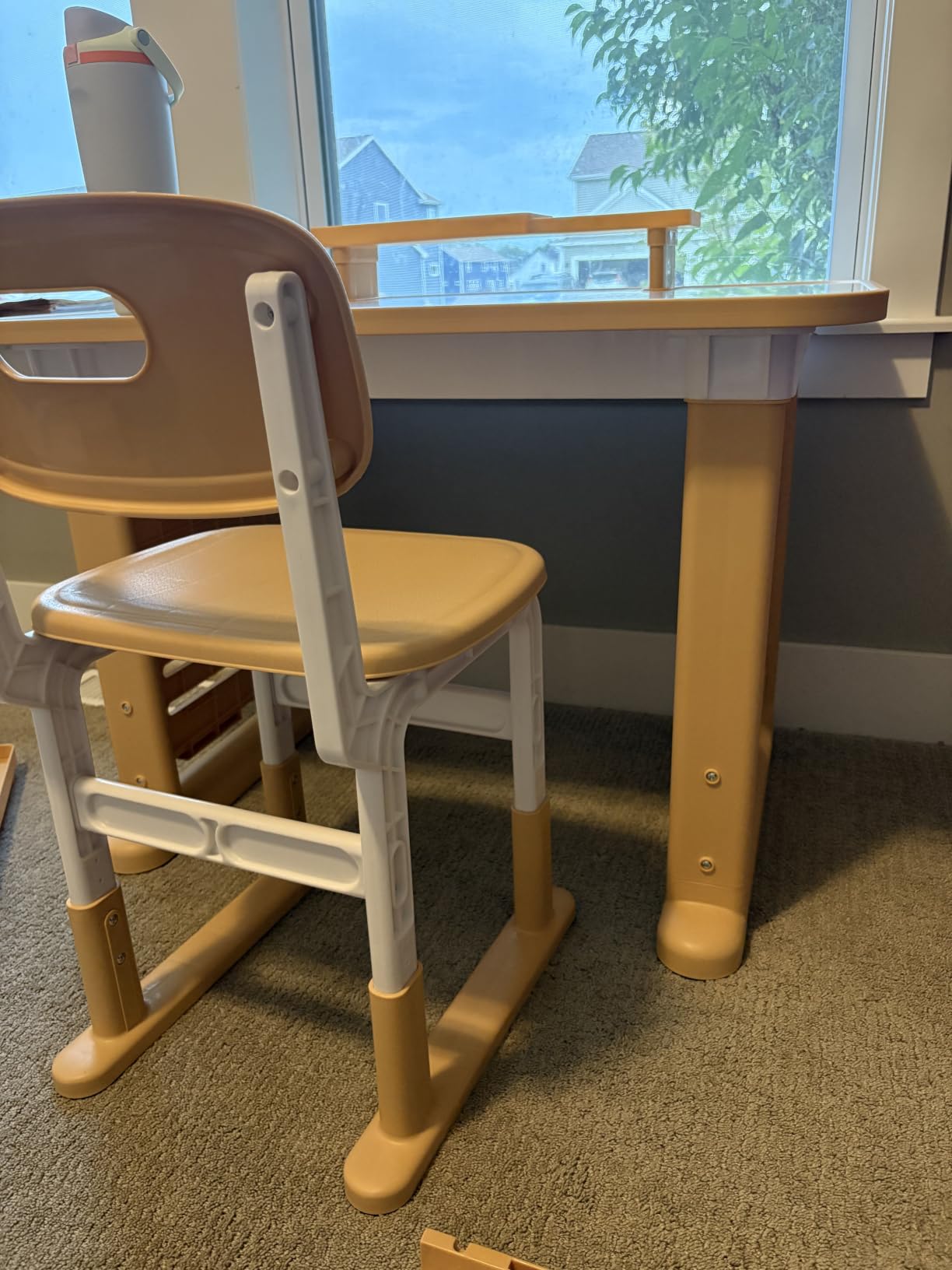 GITAWUSA Kids Desk and Chair Set, Height Adjustable Childrens Study Desk, Graffiti Table for 3-12 Years, Kids Art Table with Side Bookshelf and Storage, Multi-Functional for Bedroom & Study Room(Grey) customer photo 2