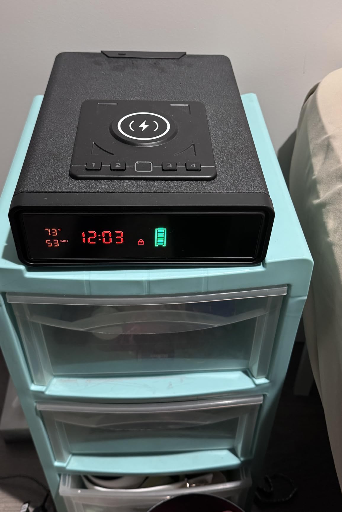 ORARAER Biometric Smart Gun Safe with Wireless Charging, 3 Quick Access Money Box with Fingerprint - Compact Bedside Drawer Safe, 24/7 Digital Clock handgun safe,Gifts for Men customer photo 2