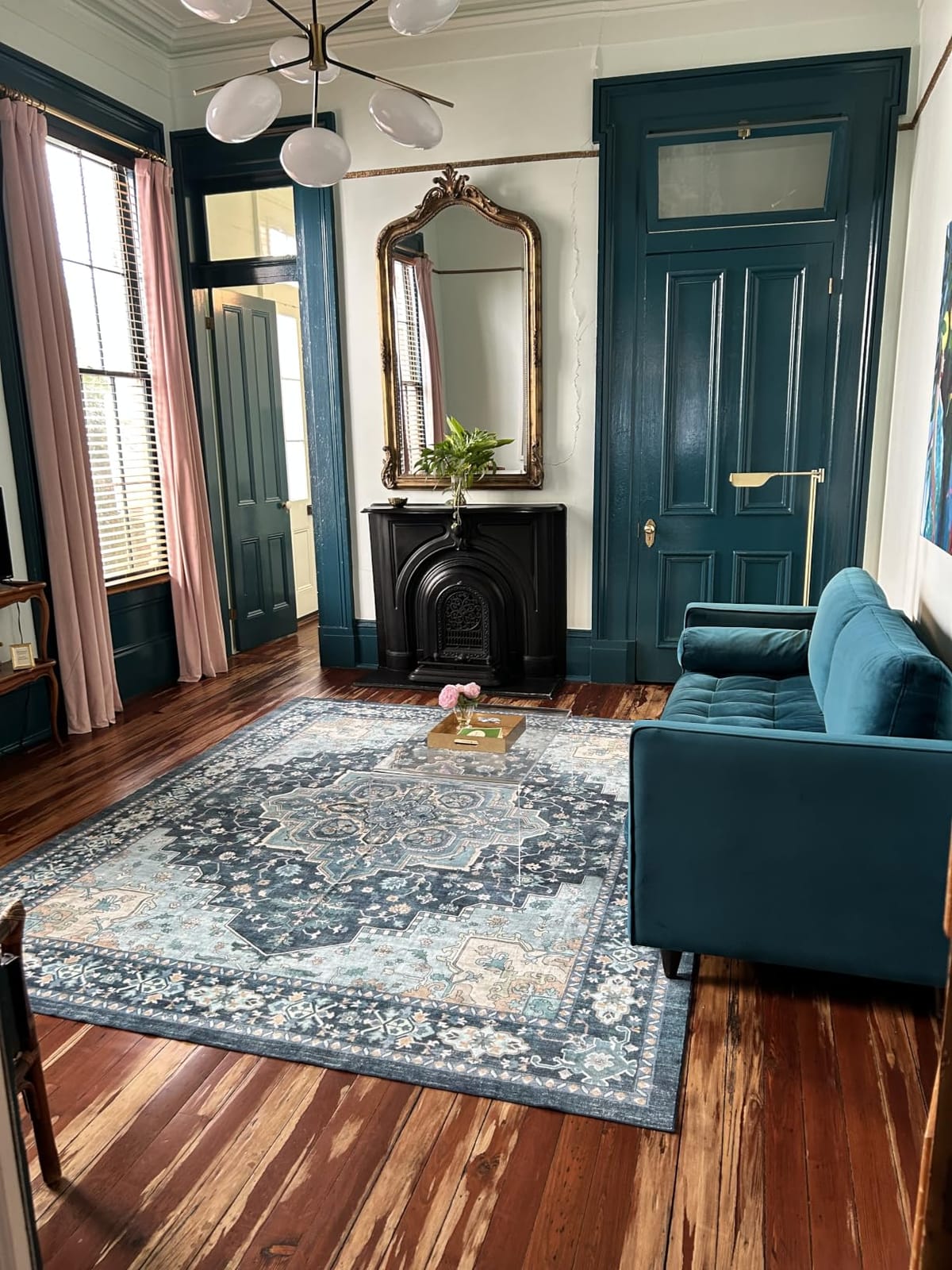 Amada 6x9 Washable Area Rug for Dining Room, Blue, Vintage Pattern customer photo 2