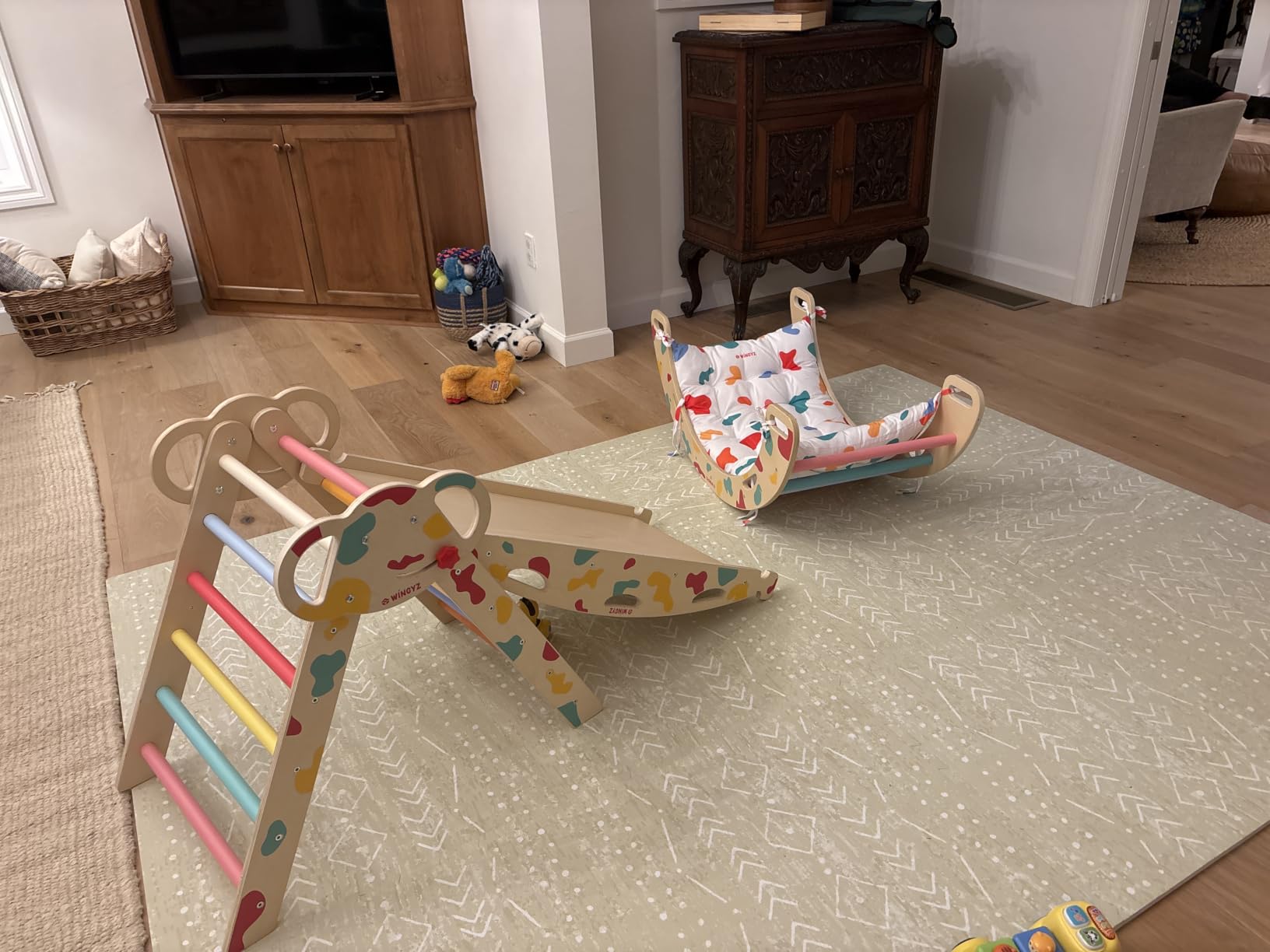 WINGYZ Pikler Triangle Set, Montessori 8-in-1 Climbing Set with Cushion | Wood Jungle Gym for 18M-5Y, Foldable, Reversible Animal Slide, Patent-Protected, 2.35in Gap, ASTM F963, Blue customer photo 1
