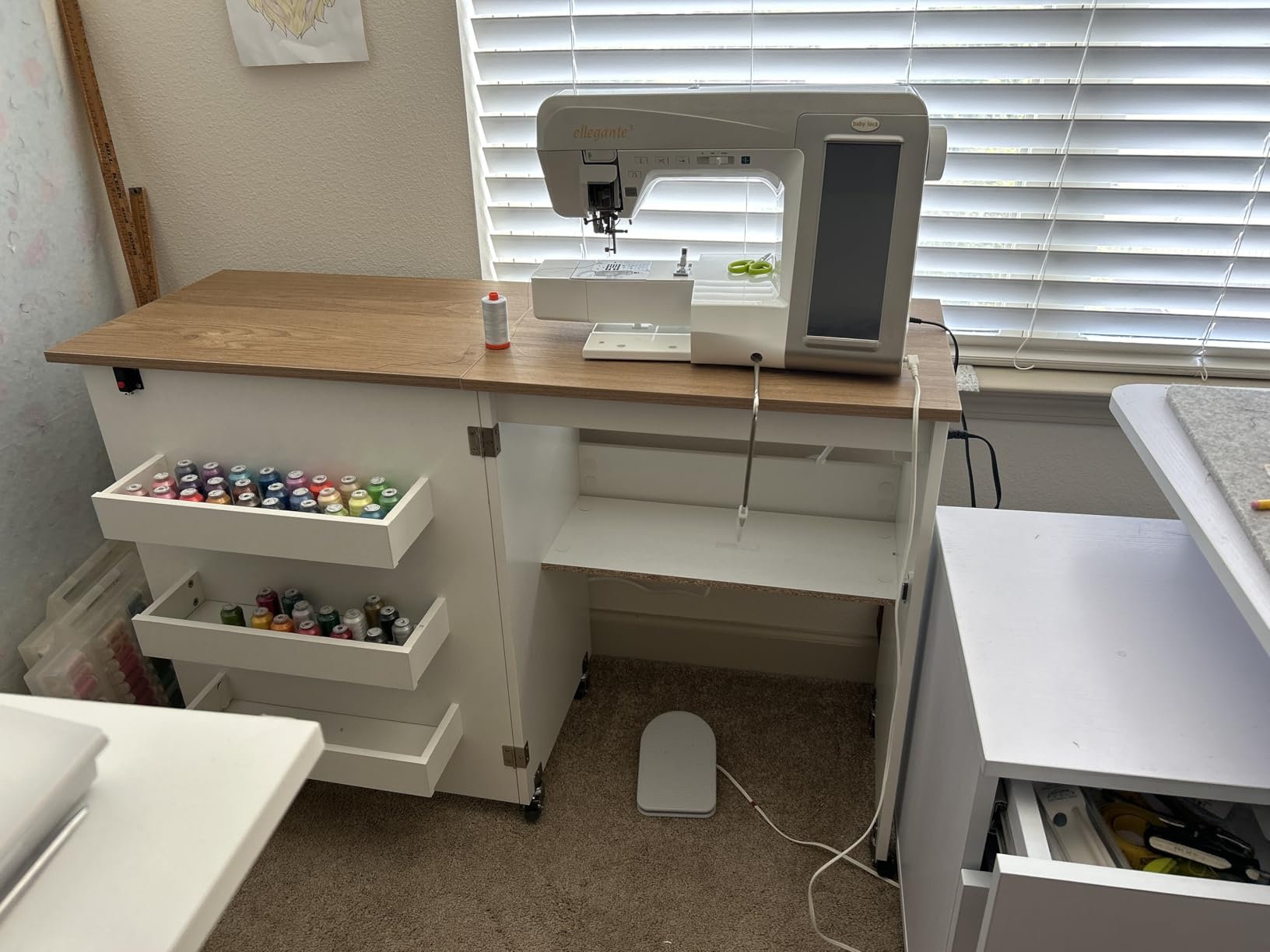 GIANTEX Folding Sewing Table with Charging Station, Storage Trays & Shelf customer photo 1