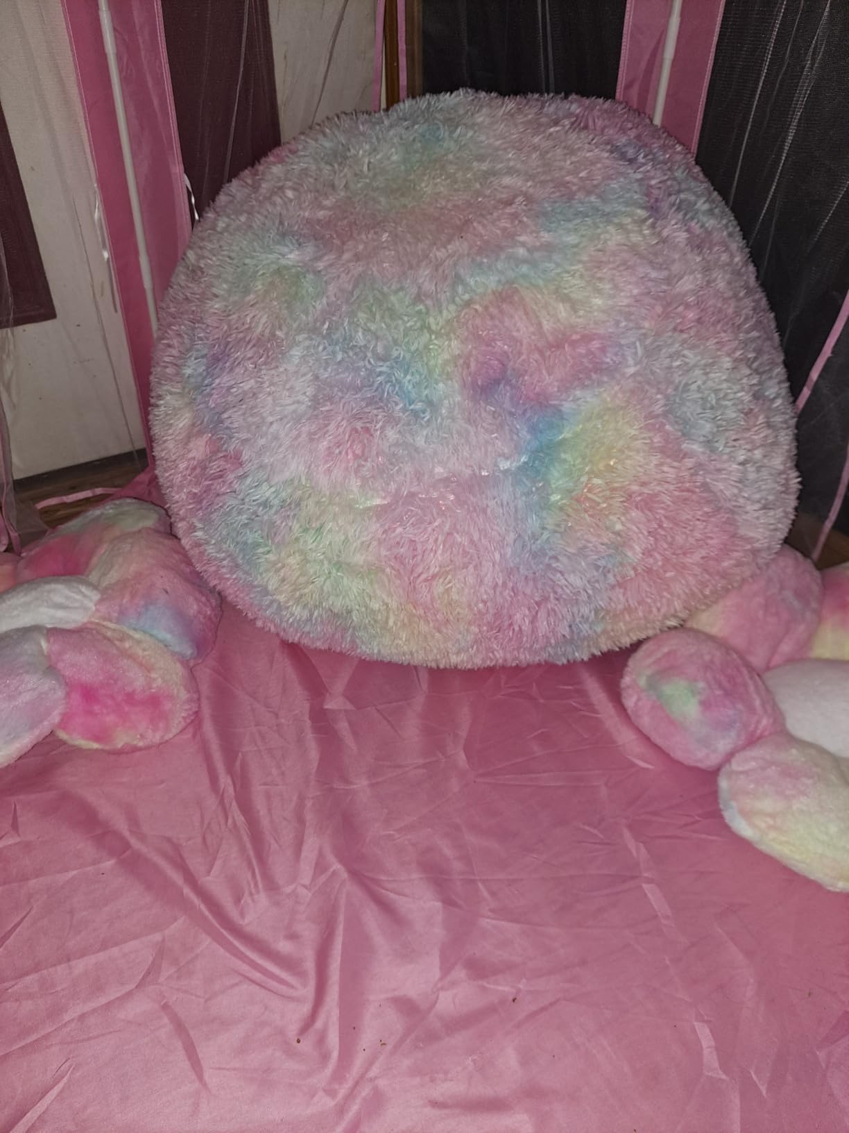 Fluffy Bean Bag Chair for Kids, 2.5FT Round Memory Foam Filled Bean Bag for Teens & Kids, Ultra Soft Faux Fur Fabric Bean Bag Chairs for Playroom, Living Room, Bedroom, Rainbow customer photo 1