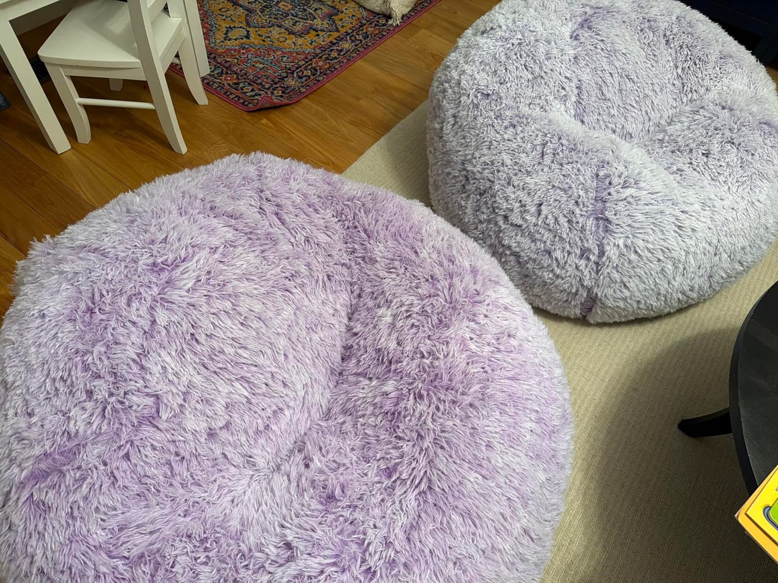 Fluffy Bean Bag Chair for Kids, 2.5FT Round Memory Foam Filled Bean Bag for Teens & Kids, Ultra Soft Faux Fur Fabric Bean Bag Chairs for Playroom, Living Room, Bedroom, Rainbow customer photo 2