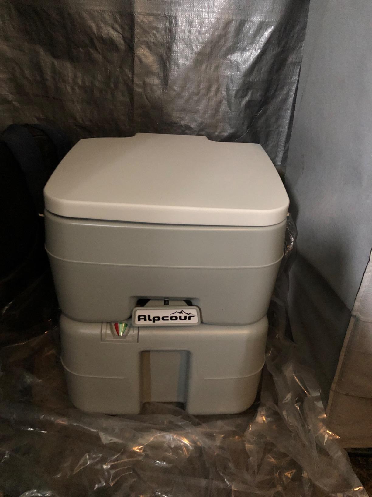 Alpcour Portable Toilet – Compact Indoor & Outdoor Commode w/Travel Bag for Camping, RV, Boat – Piston Pump Flush, 6 Gallon Waste Tank, Built-In Pour Spout & Washing Sprayer for Easy Cleaning customer photo 1