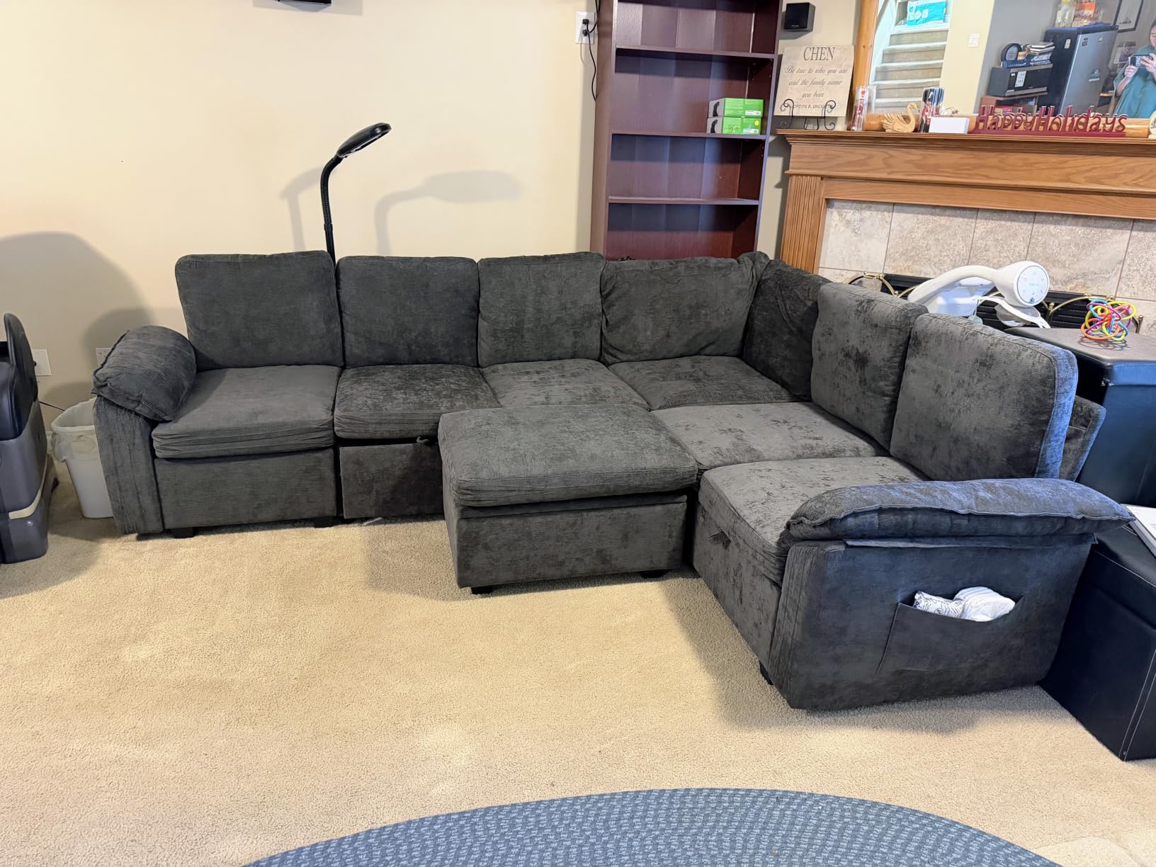106'' Modular Sectional Sofa with Pull Out Bed, Sleeper Sofa, Dark Gray customer photo 1