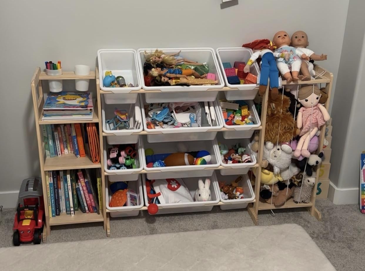 Toy Storage Organizer with Bookshelf and Stuffed Animal Storage - Kids Playroom Organization with Shelves and 12 Toy Bins - Toddler Living Room Toy Box for Lego - Nursery Bedroom Decor Essential customer photo 2