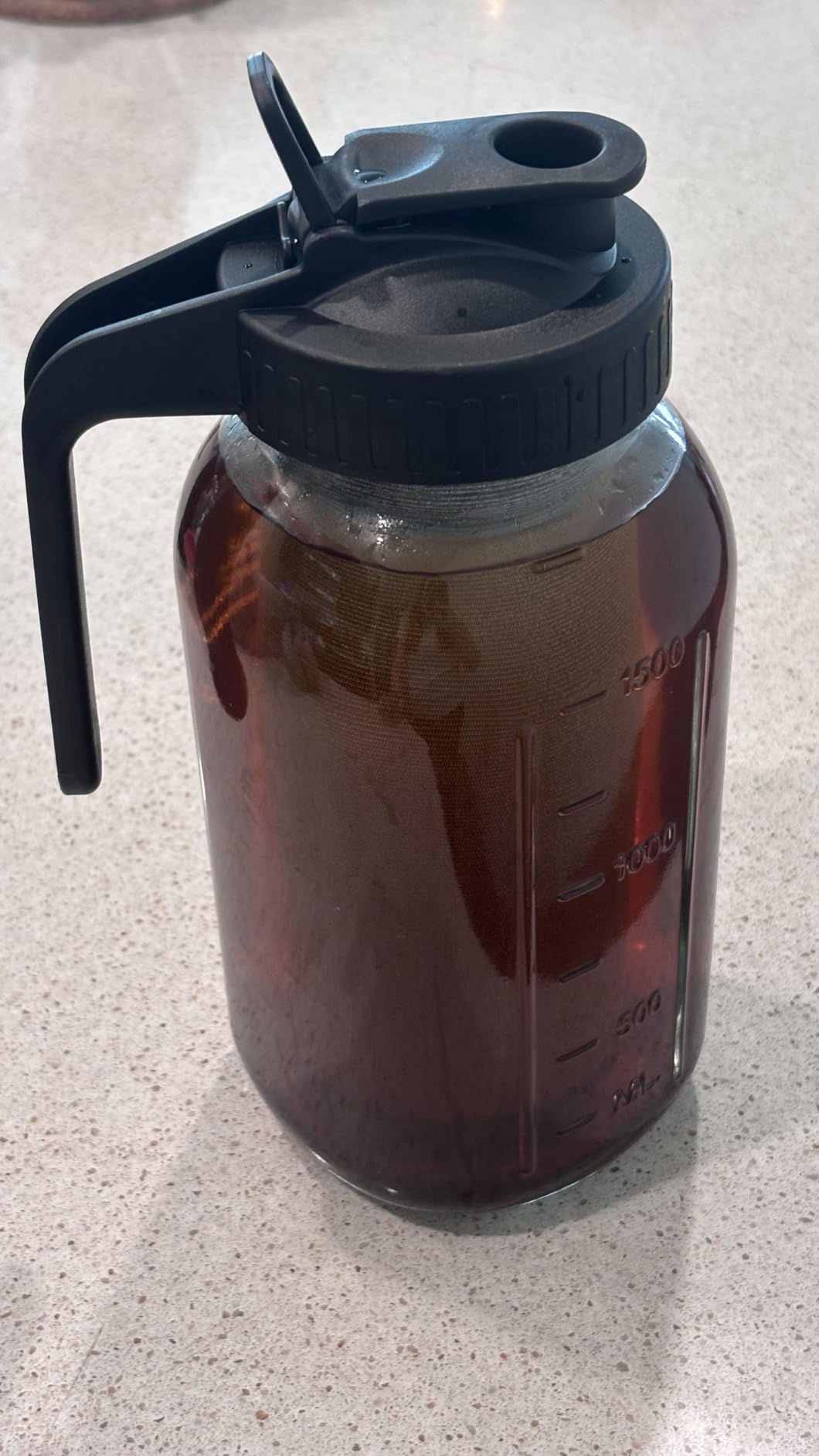 Cold Brew Coffee Maker, 64oz Mason Jar Pitcher with Stainless Steel Filter, Sealed, Leak-Proof Lid with Pour Spout & Handle, Heavy Duty Glass Iced Coffee Tea Brewer with Non-Slip Silicone Base-Black customer photo 1