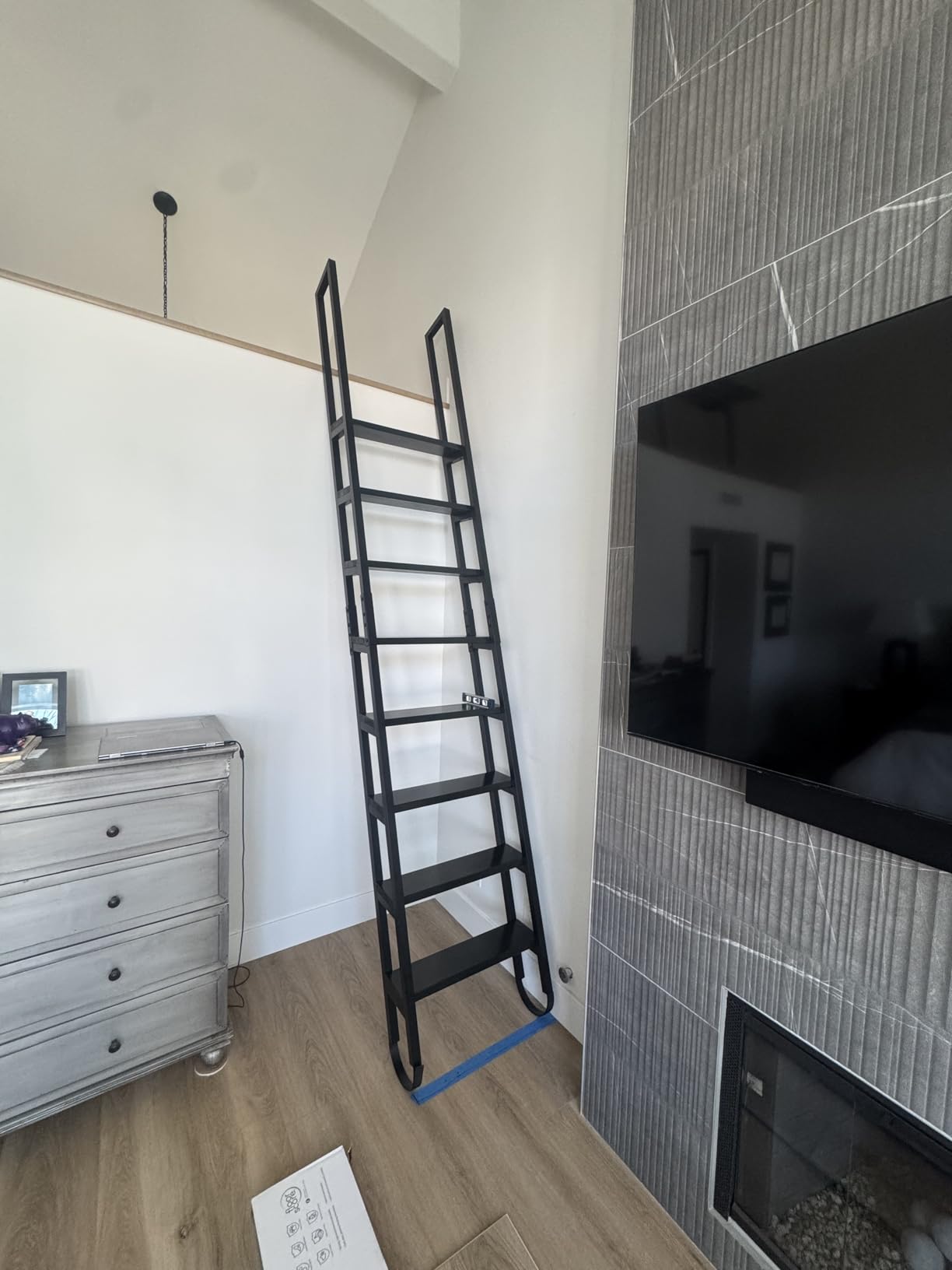 10.35FT Industrial Style Loft Ladder, 8 Steps with Black Steel Handrails & Solid Wood Steps, 450lbs Capacity, Fits 8.2-9FT Installation Height,for Attic, Kitchen, Warehouse, Bookshelf& Outdoor customer photo 1