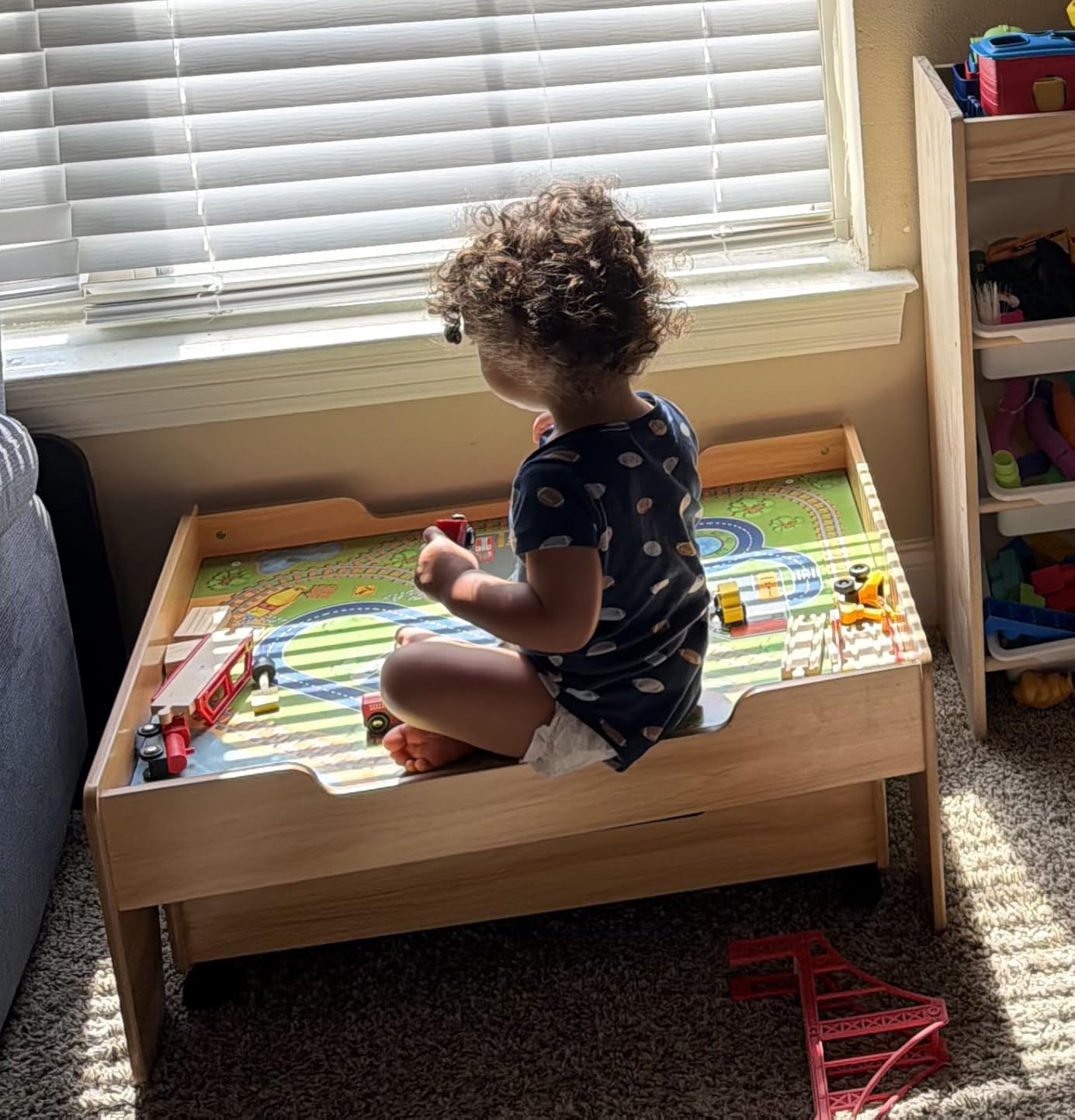 HONEY JOY Train Table, Wooden Kids Activity Table with 3 Storage Bins, 94 Multicolor Pieces, Tracks, Trains, Cars, Toddler Train Table Set with Reversible Tabletop, Gift for Boys Girls Age 3+ customer photo 2