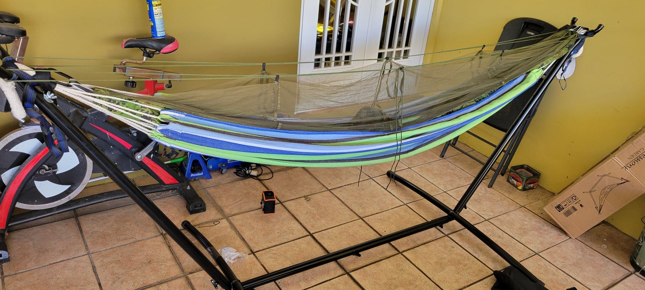 Backyard Expressions Double Camping Hammock with Steel Stand & Carrying Bag, Adjustable Height, Ultra Soft Cotton Blend, 550 lb Capacity, Indoor & Outdoor Portable Hammock customer photo 1