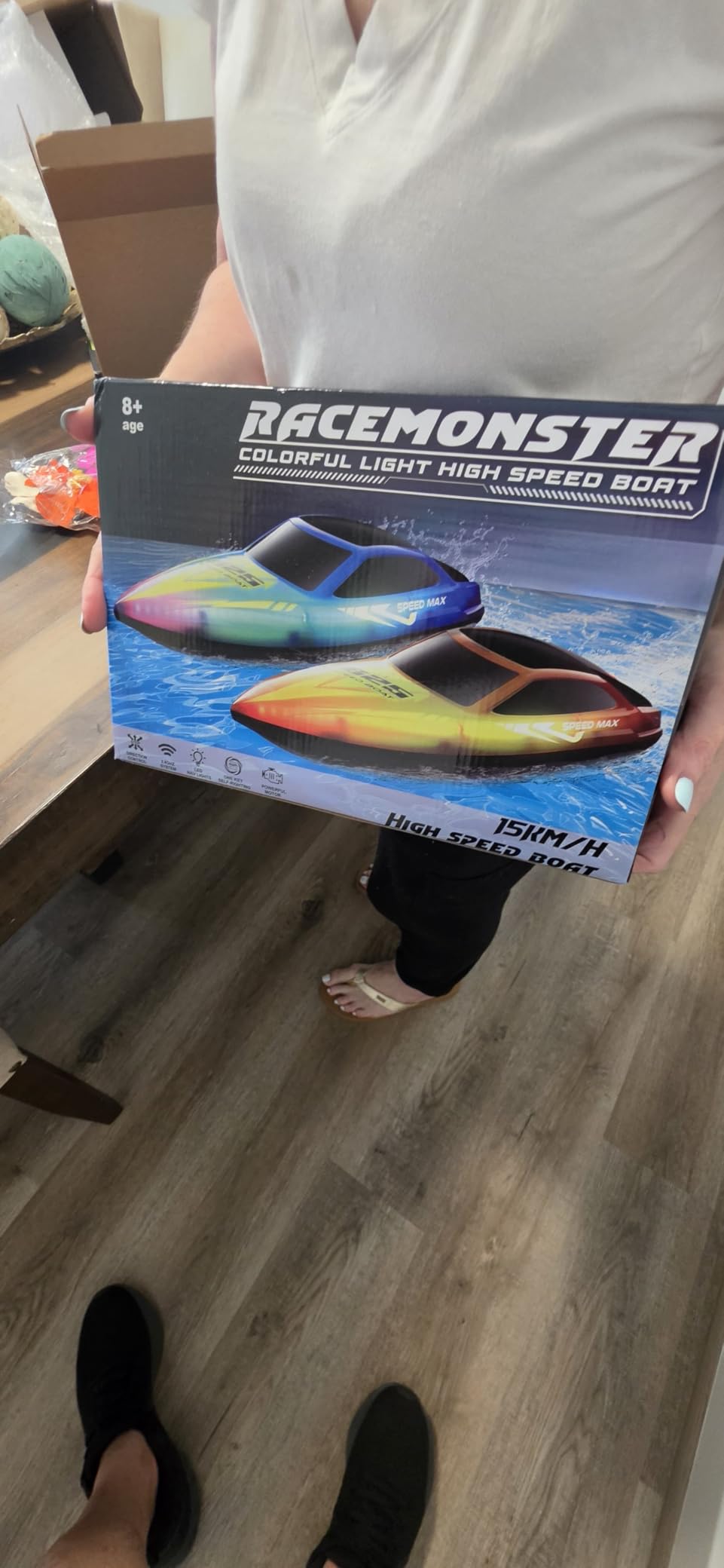 Remote Control Boat for Kids, RC Boats for Pool, Lake, River and Pond | LED Lights, Self-Righting, Waterproof, Fast Speed, Racing Electric Boats, 2 Speed Modes, 60-120mins Rechargeable Batteries customer photo 1