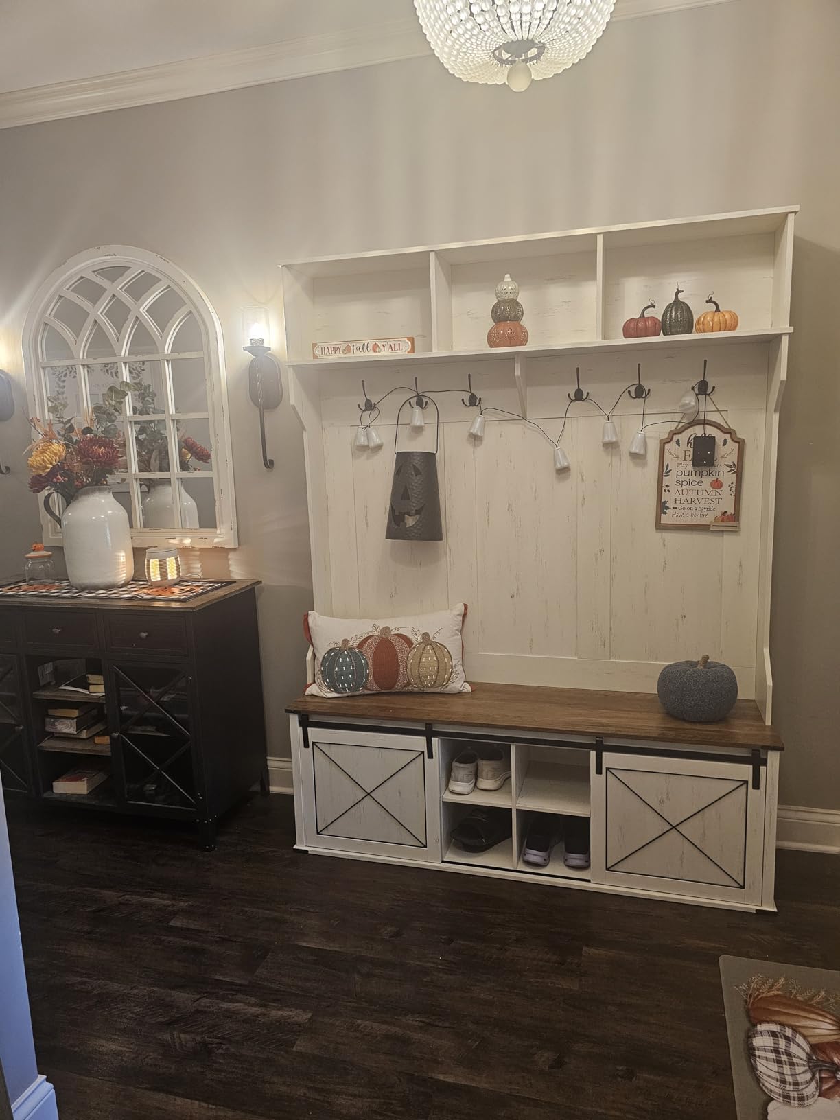 VASAGLE Hall Tree with Bench and Shoe Storage, 3 Tri-Hooks, Hinged Door customer photo 2
