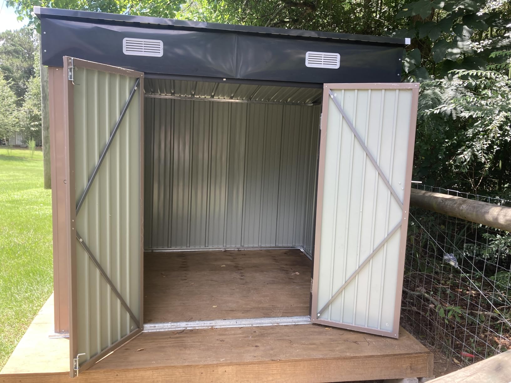 Aoxun 14x12 FT Outdoor Storage Shed, Metal Shed with Lockable Doors, Brown | Galvanized Metal Shed Sloped Roof, Heavy Duty Utility Tool Storage House for Patio, Garden, Backyard, Lawn customer photo 2
