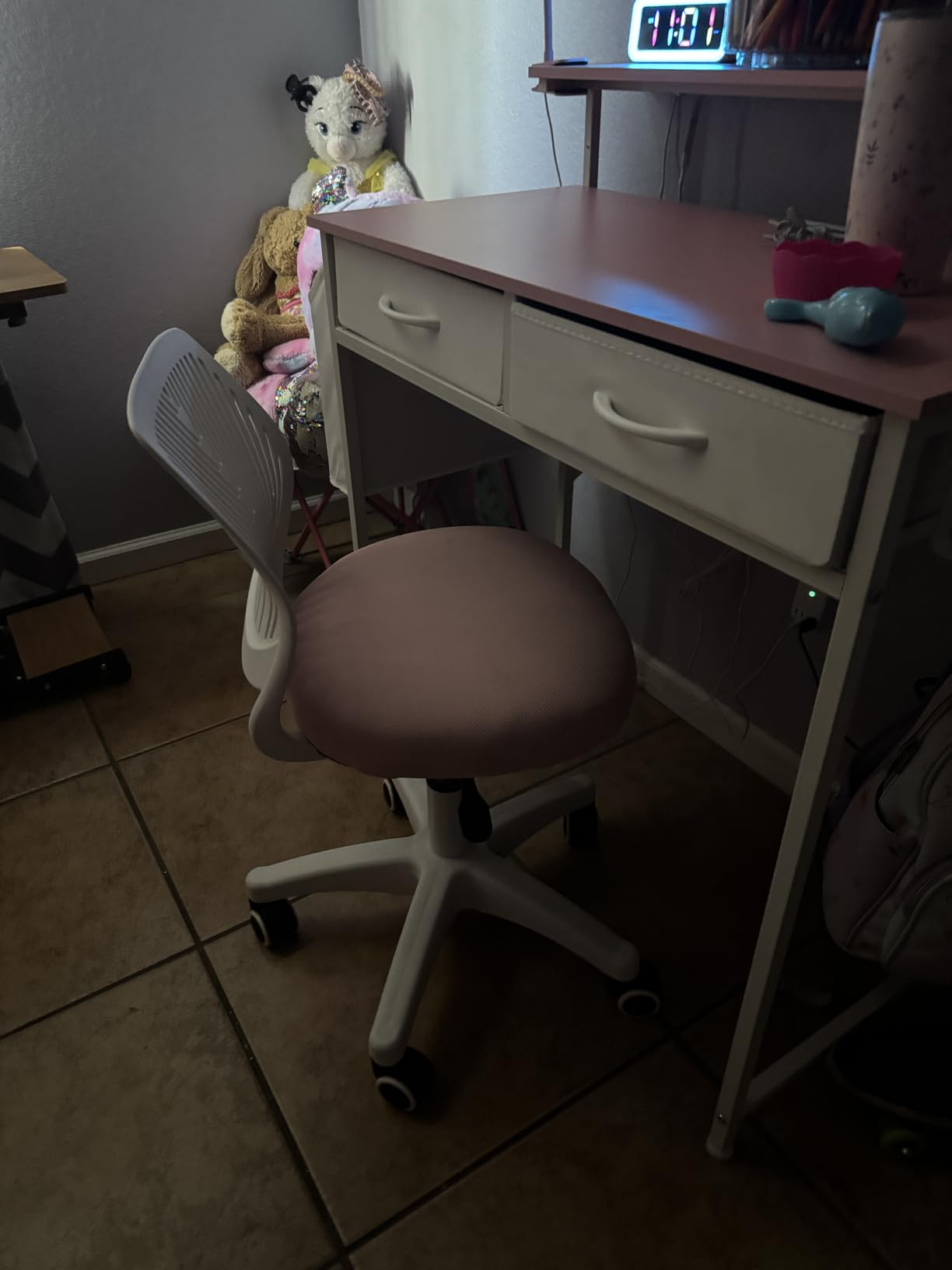 JPBSTO Armless Desk Chair, Height Adjustable Swivel Office Rolling Task Chairs with Soft Mesh Padded Cushion, Ergonomic Small Study Computer Chair for Girls Boys Teens, Pink customer photo 2