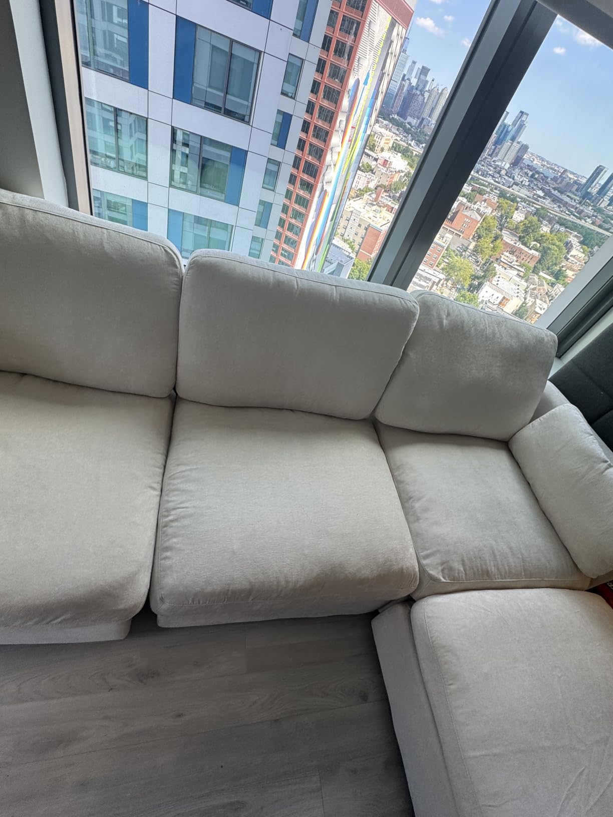 Modular Sectional Couch Chenille Fabric Upholstery Washable Sofa with Side Pocket No Tool Assembly Cloud Seating Comfort Couches for Livingroom Apartment - Beige 3 Seater with Ottoman 94