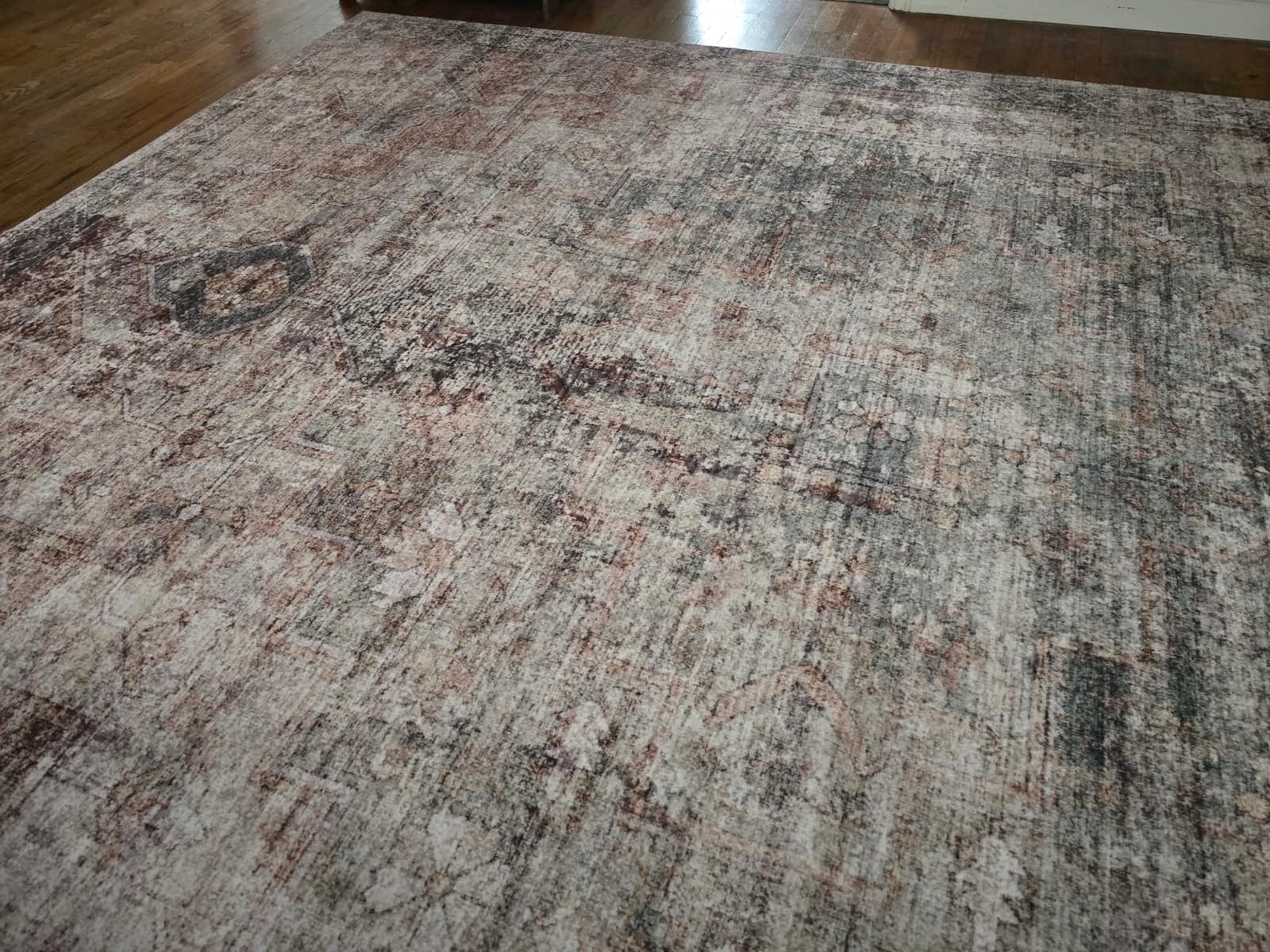 Farmhouse 8x10 Washable Area Rugs for Living Room, Neutral Taupe Brown Abstract Rug for Dining Room and Bedroom, Soft Foldable Low Pile Carpet, Stain Resistant Non-Slip Backing, Distressed Design customer photo 2